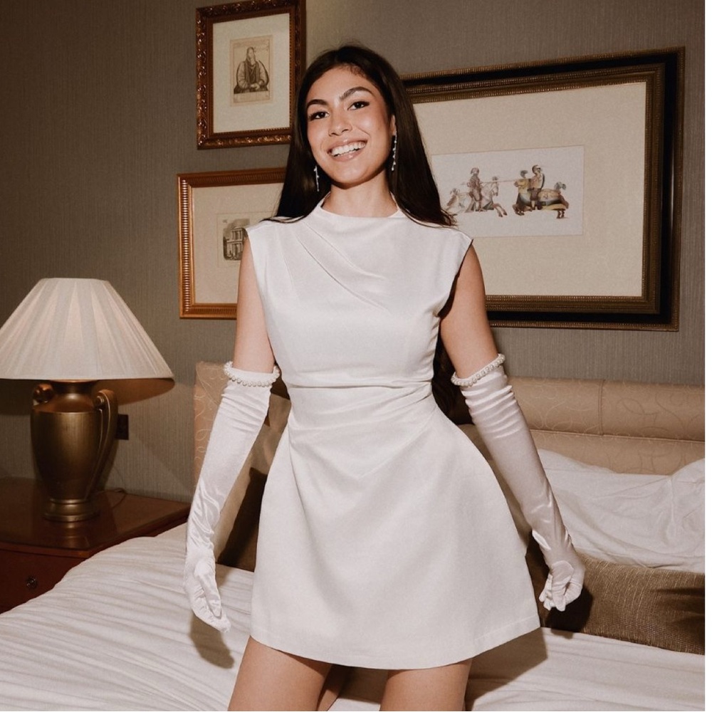 OddMuse Satin Straight Neck Mini Dress 1960s inspired wedding mini USM/UKL